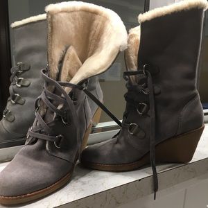 Waterproof Cole Haan suede and fur winter boots
